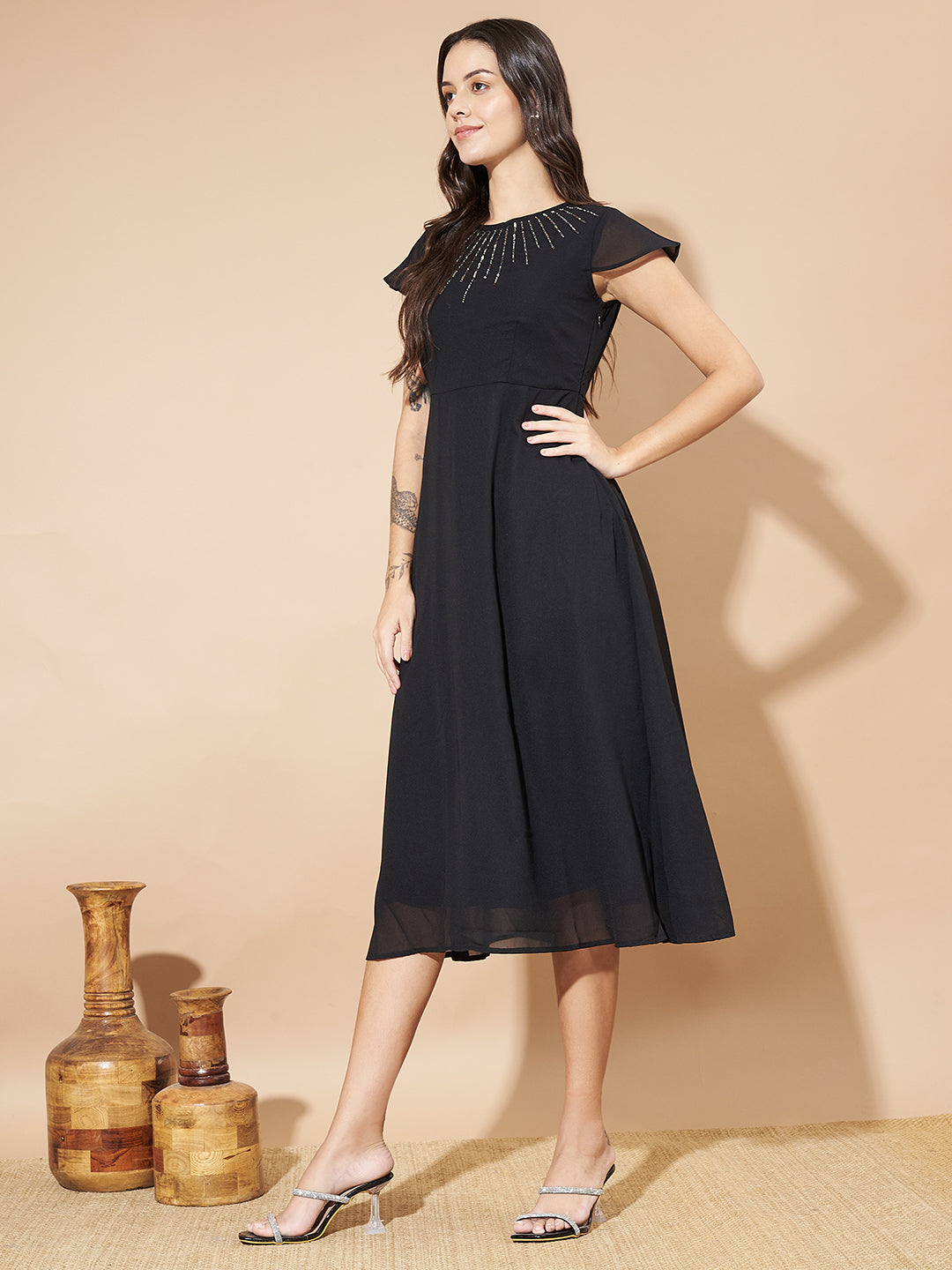 Women A-line Black Dress