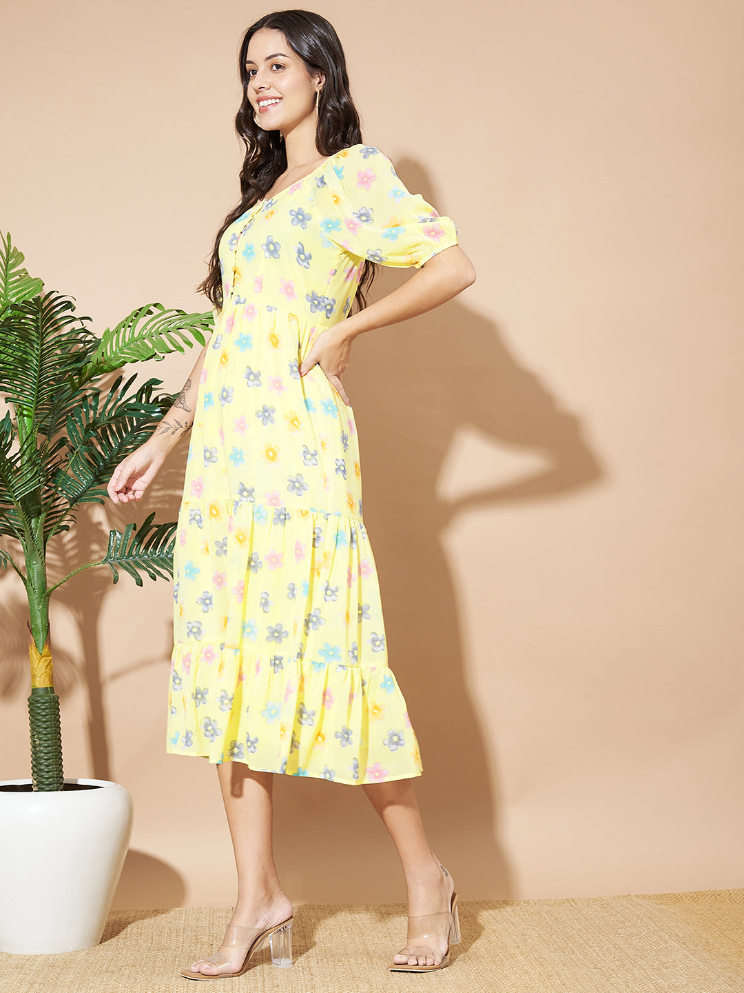 Women A-line Yellow Dress