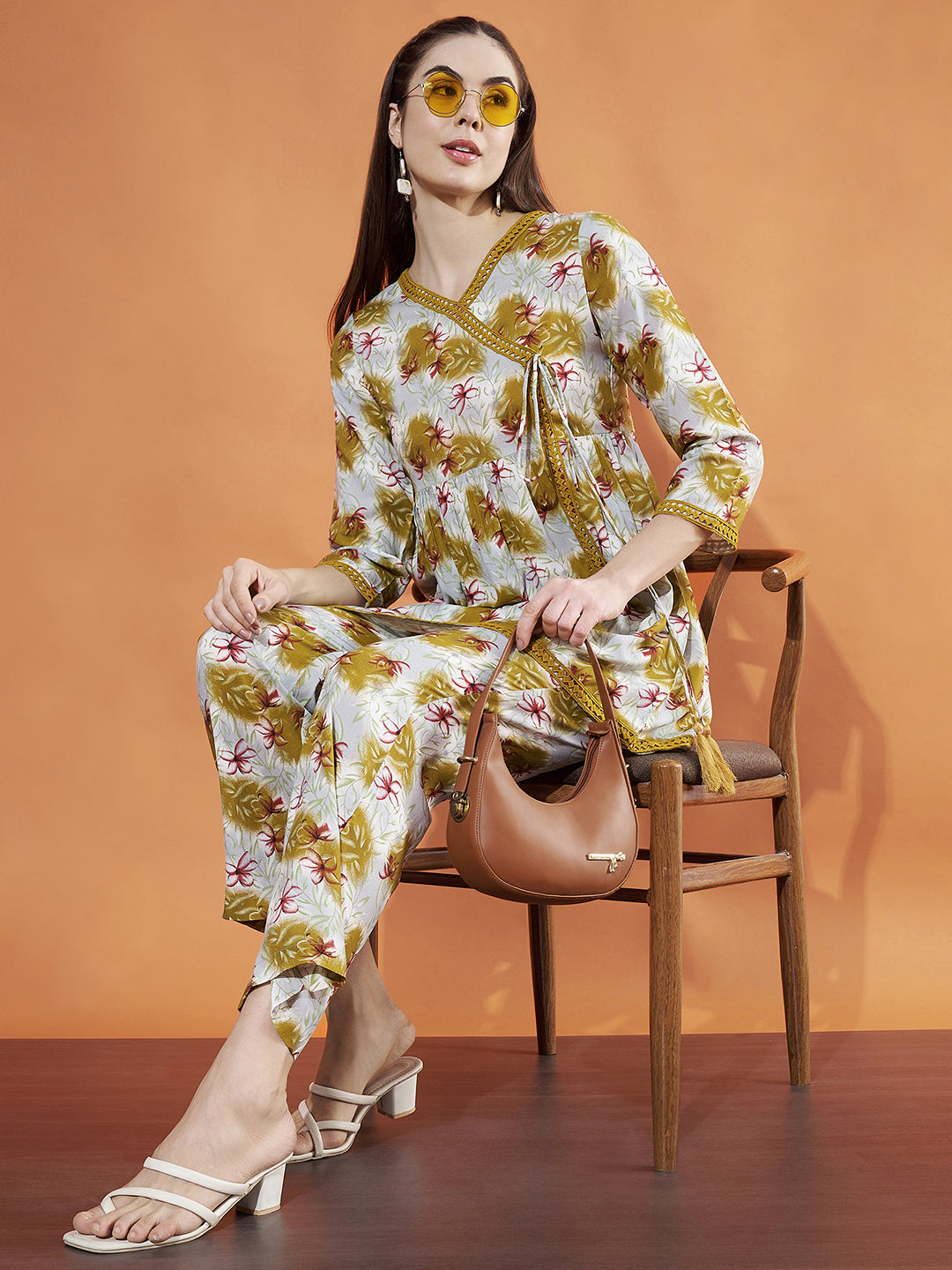 Women Mustard Floral Printed Pure Cotton Co-Ord Set