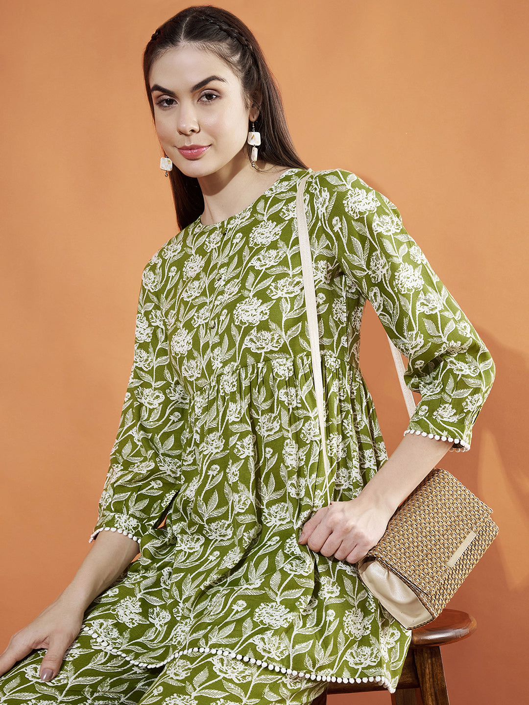 Women Green Floral Printed Cotton Co-Ord Set