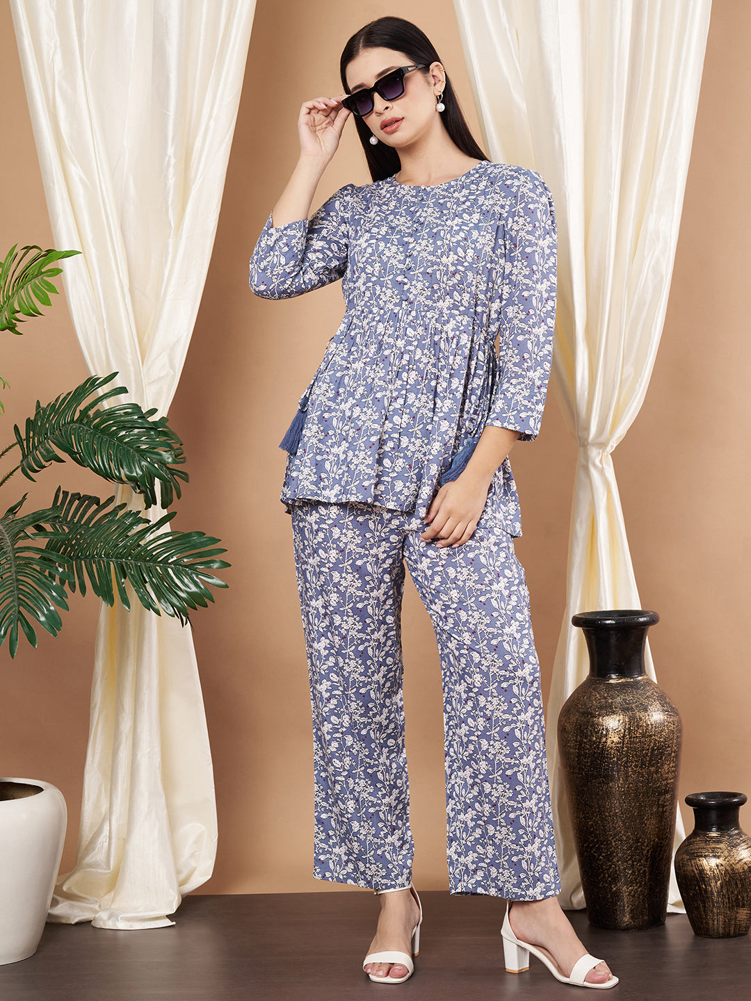 Women Blue Floral Printed Co-Ord Set