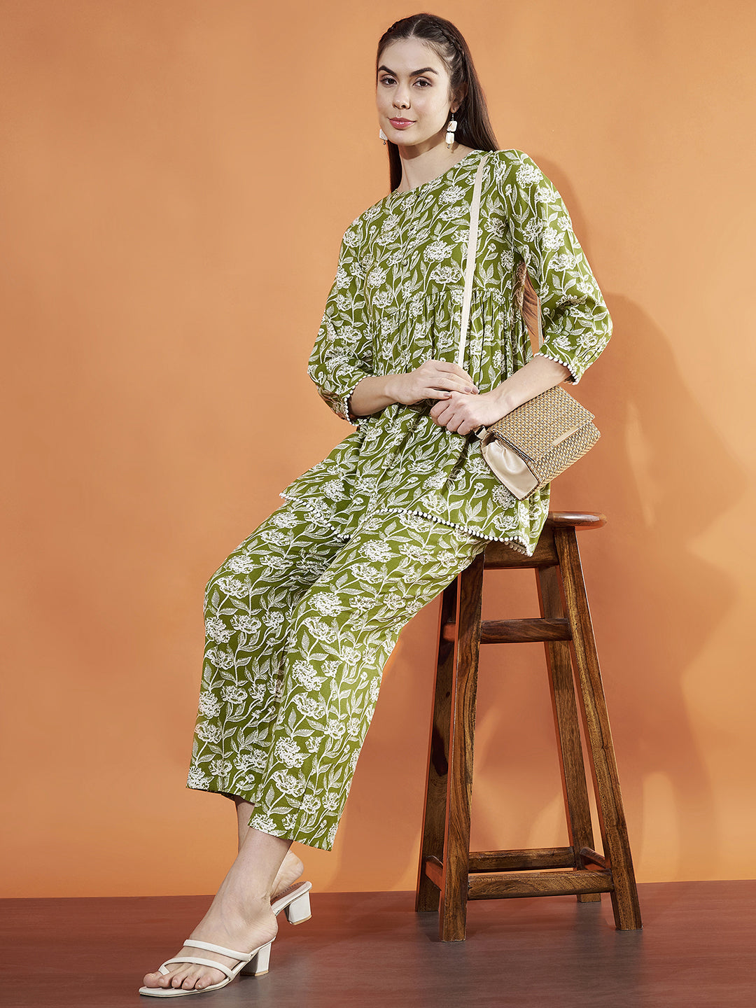 Women Green Floral Printed Cotton Co-Ord Set