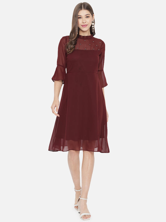 Women Brown Fit and Flared Dress