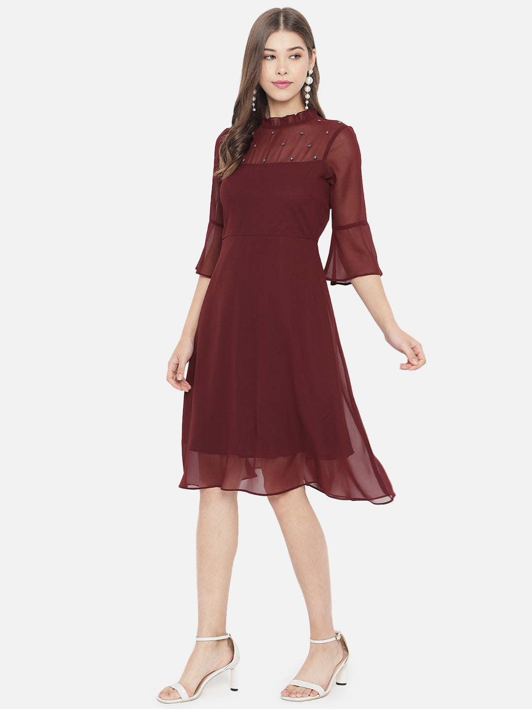 Women Brown Fit and Flared Dress