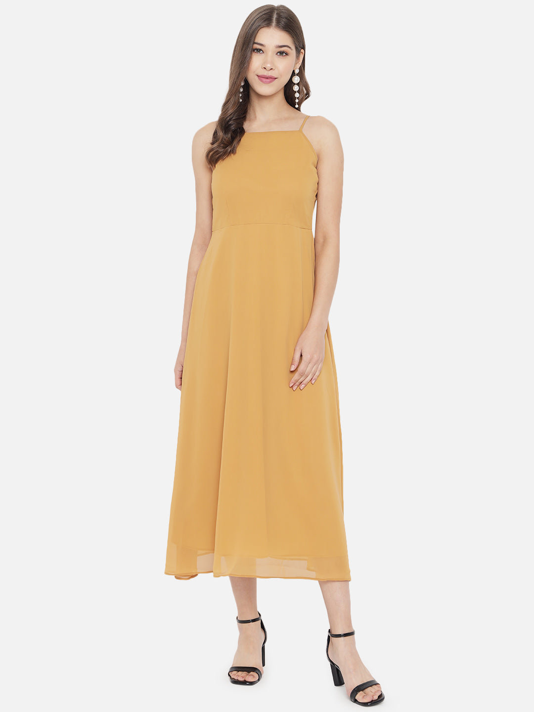 Yellow Layered Georgette A-Line Midi Dress