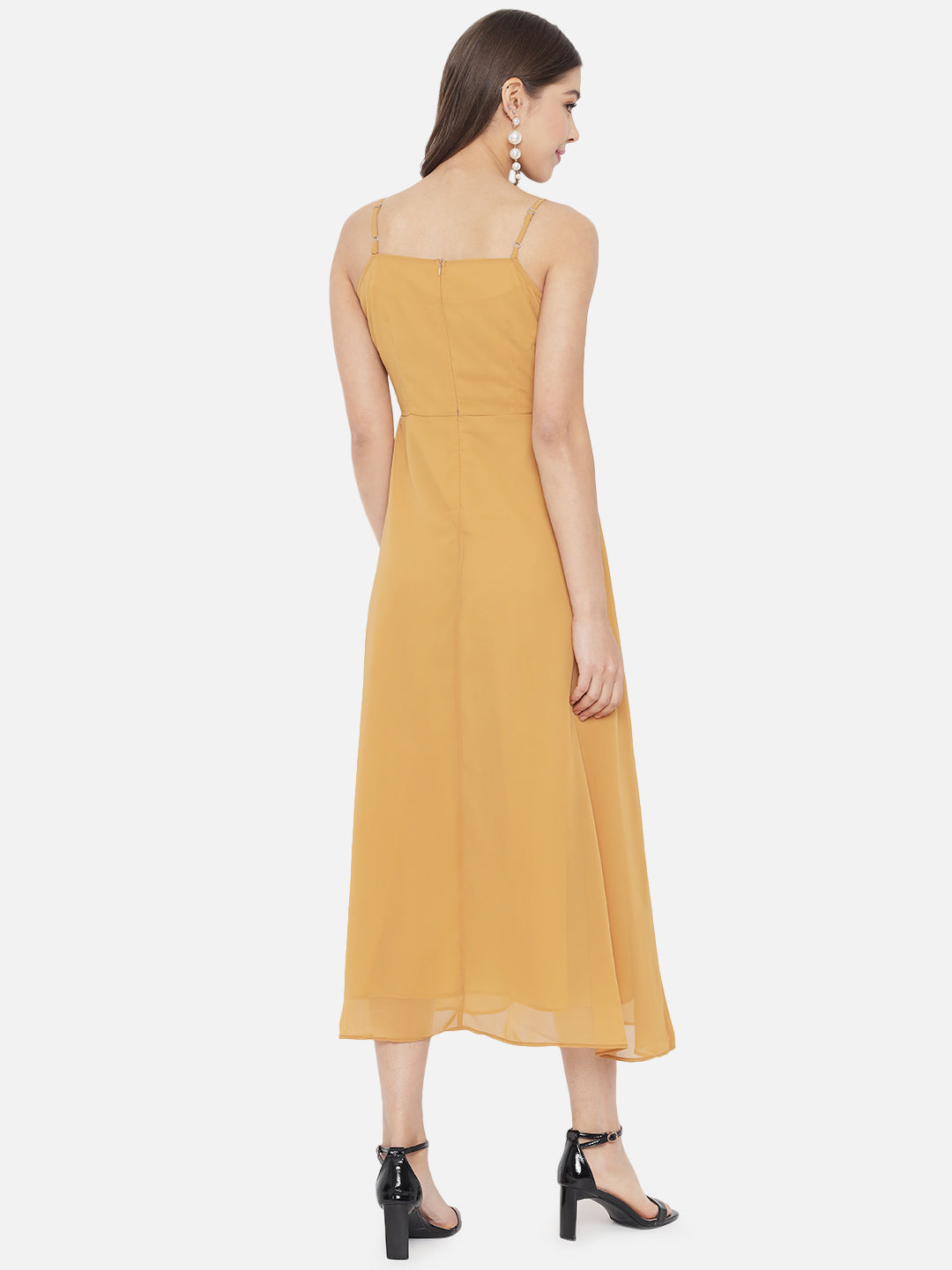 Yellow Layered Georgette A-Line Midi Dress