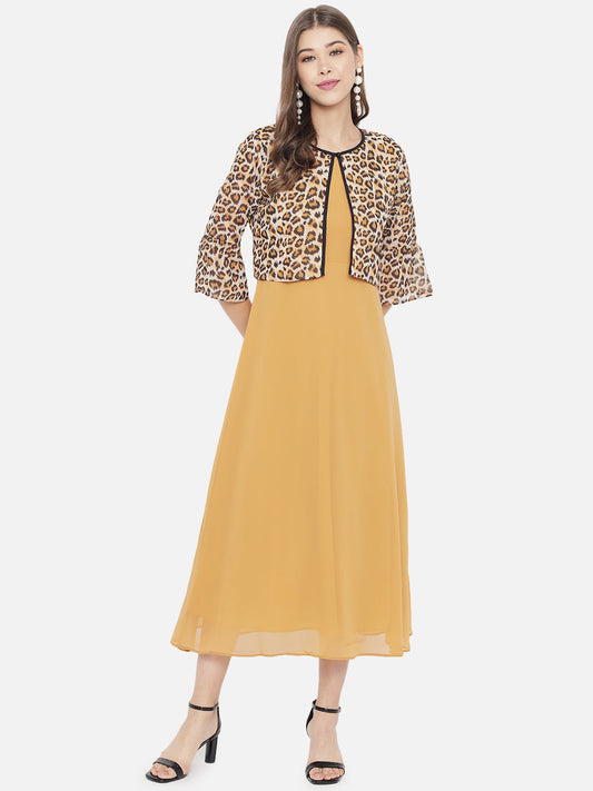 Yellow Layered Georgette A-Line Midi Dress