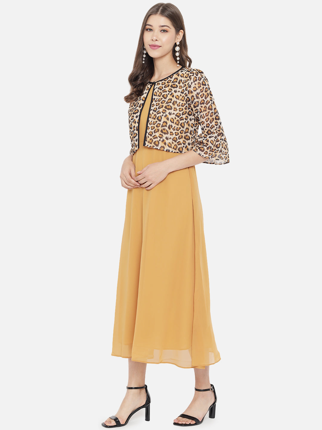 Yellow Layered Georgette A-Line Midi Dress