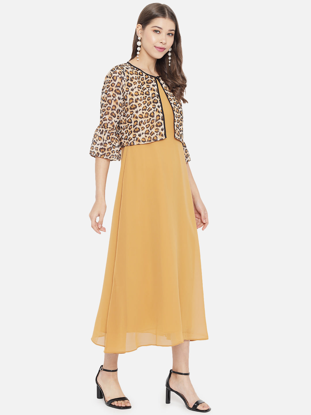 Yellow Layered Georgette A-Line Midi Dress