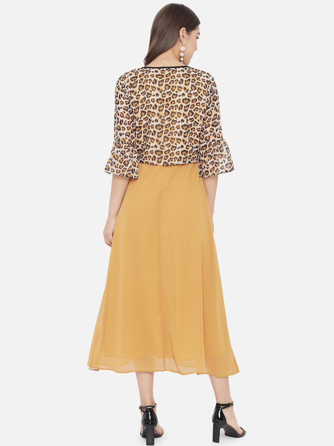 Yellow Layered Georgette A-Line Midi Dress