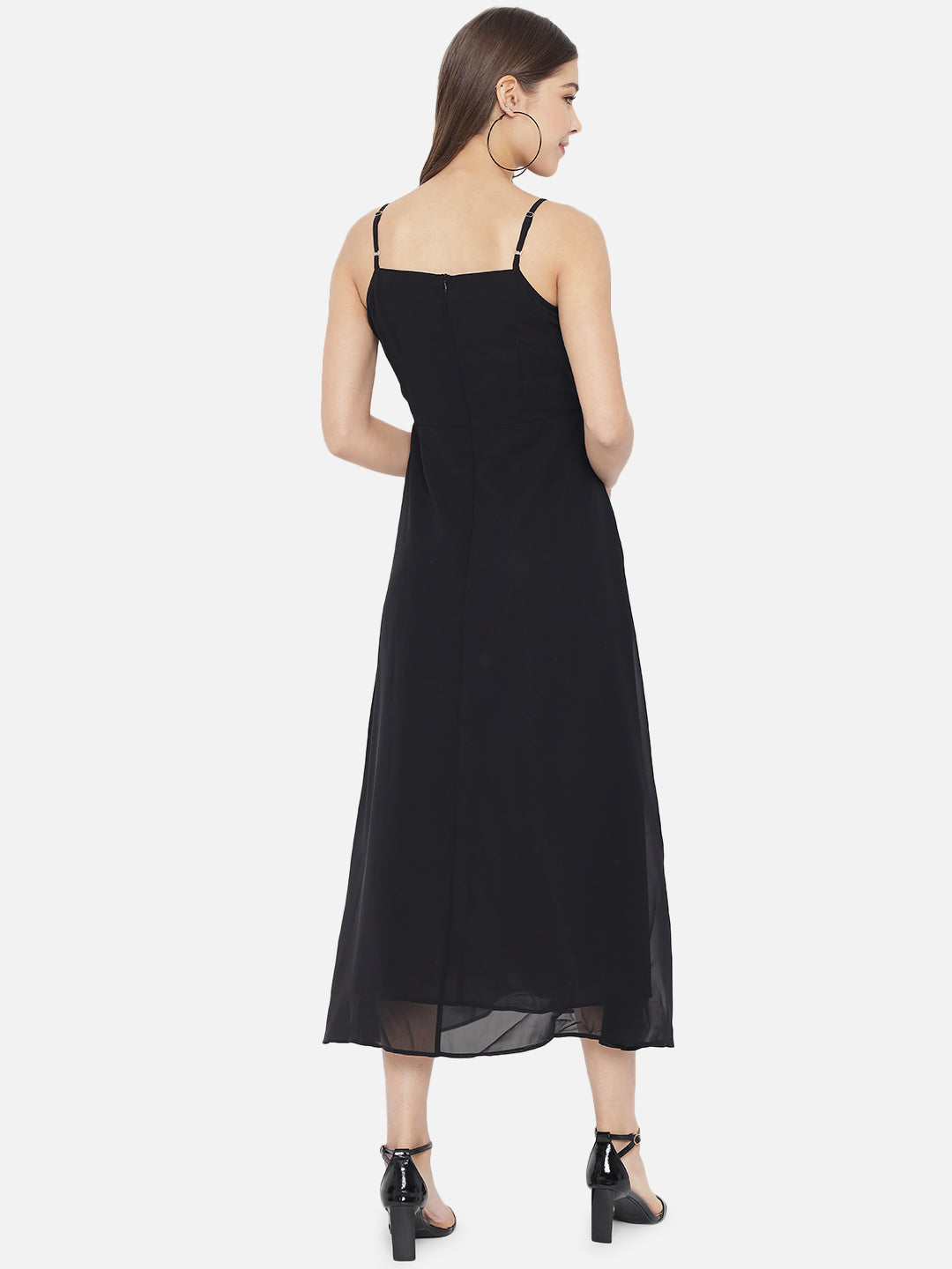 Black Layered Georgette A-Line Midi Dress