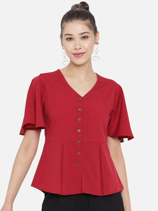 Maroon Crepe Peplum Top