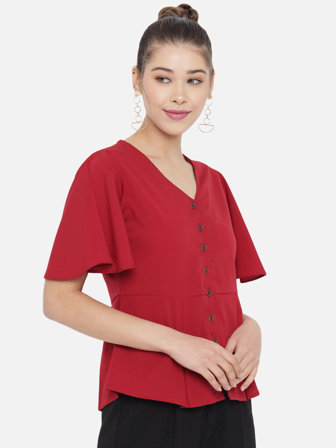 Maroon Crepe Peplum Top