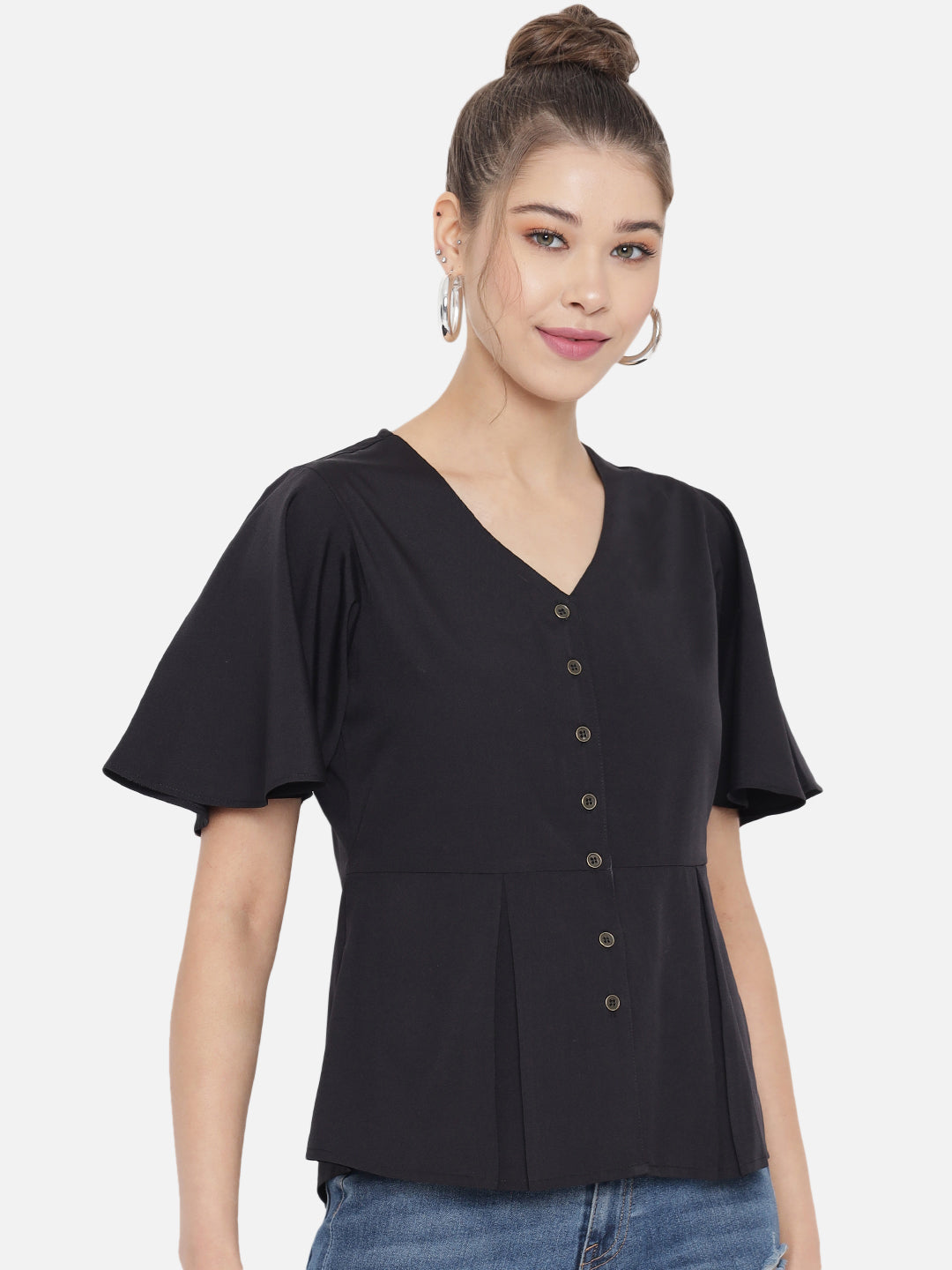 Black Crepe Peplum Top