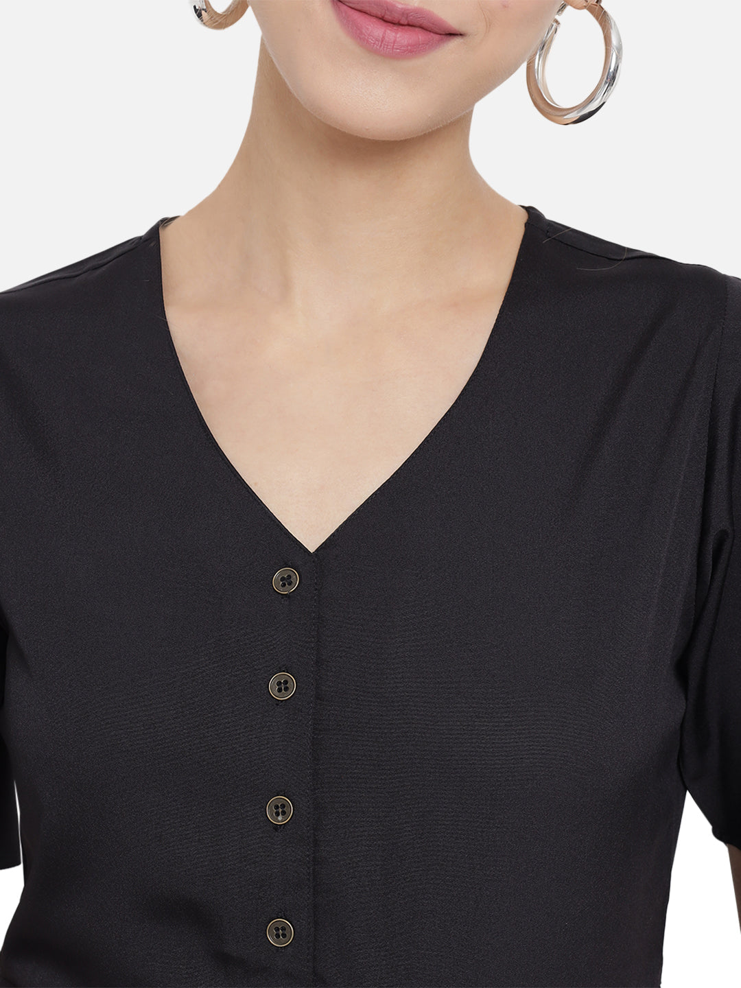 Black Crepe Peplum Top