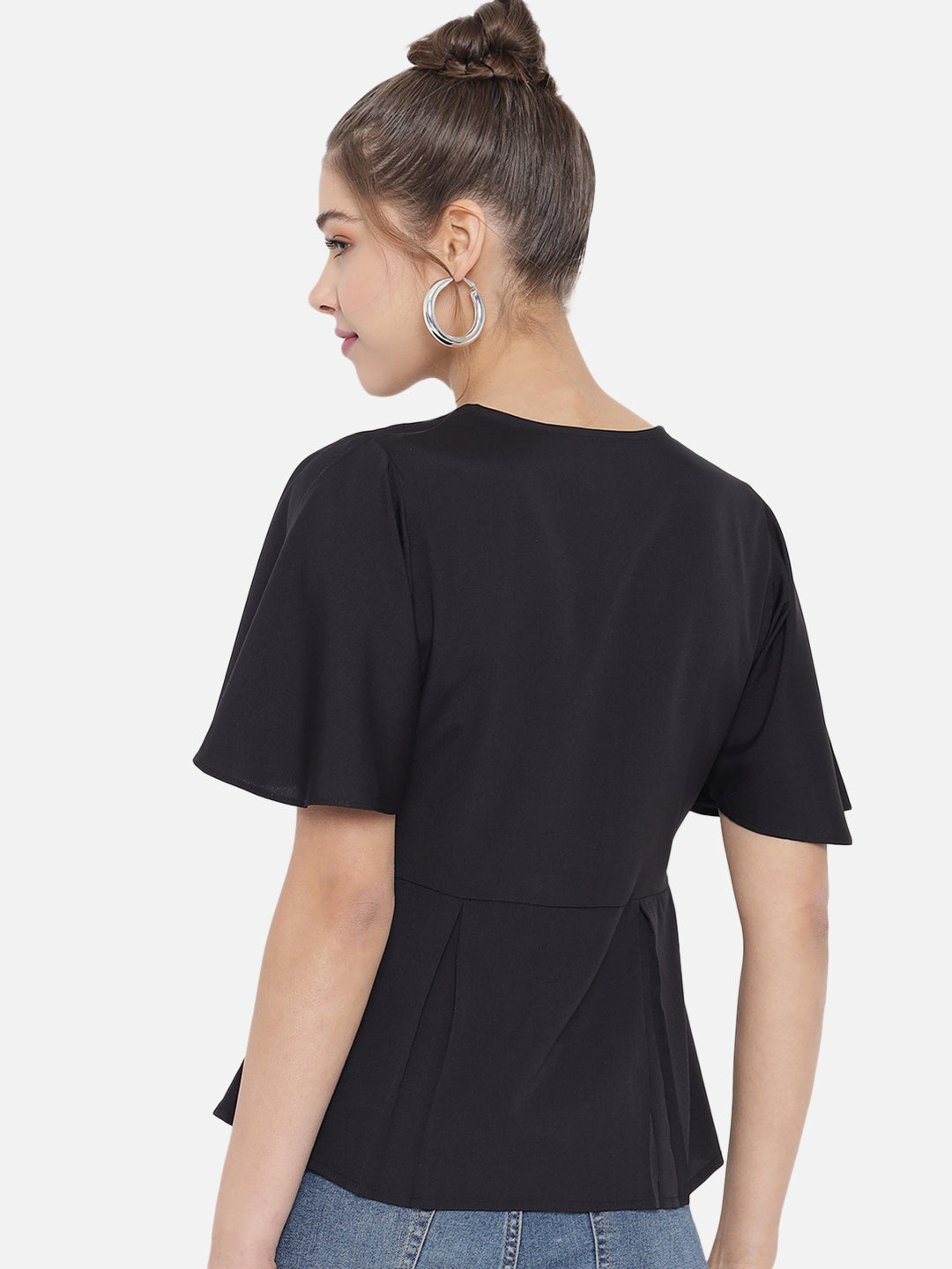 Black Crepe Peplum Top