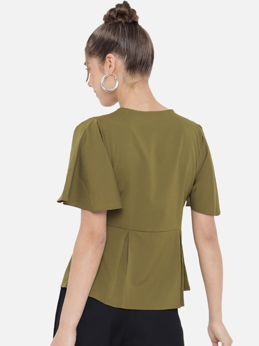 Olive Green Crepe Peplum Top