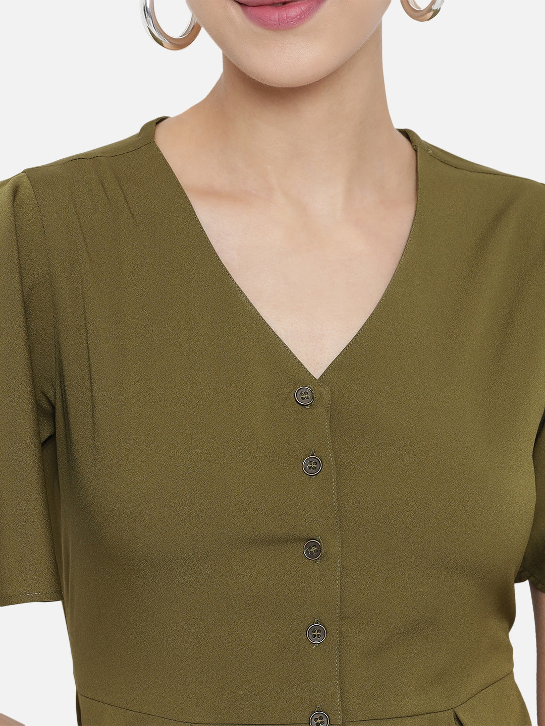 Olive Green Crepe Peplum Top