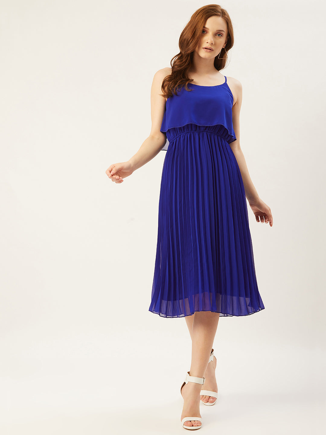 Women A-line Brown Pleated Dress