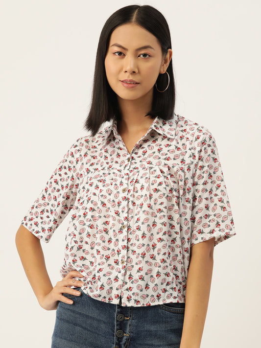 Slenor Women Classic Floral Printed Opaque Casual Shirt