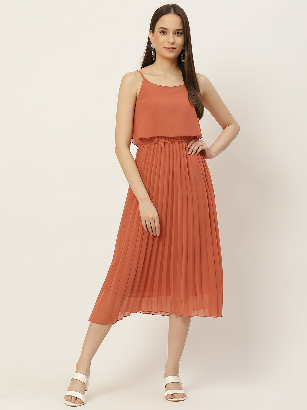 Women A-line Pink Pleated Dress