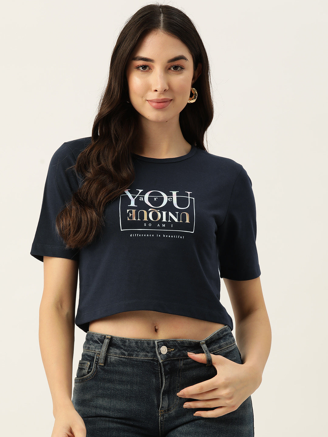 Women Graphic Printed Pure Cotton Crop T-shirt