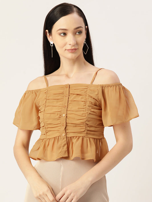 Ruched Georgette Bardot Top