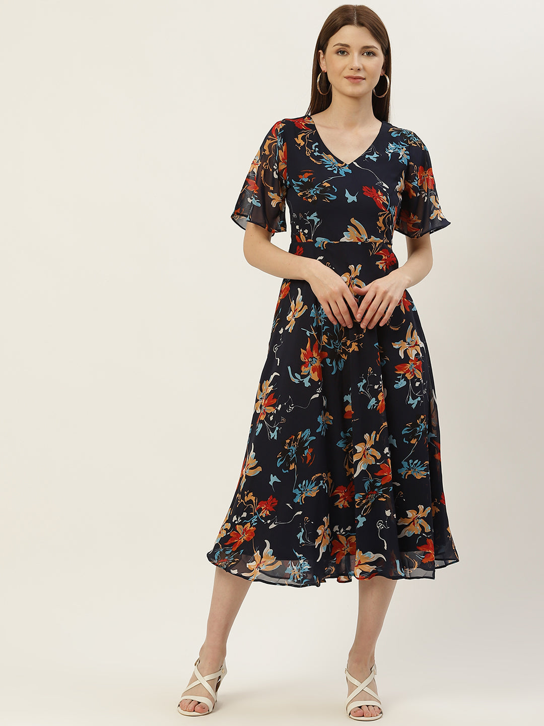 Women Multicoloured Floral Georgette A-Line Dress