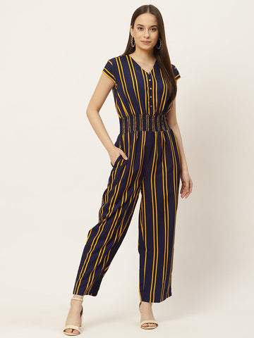 Navy Blue Striped Jumpsuit