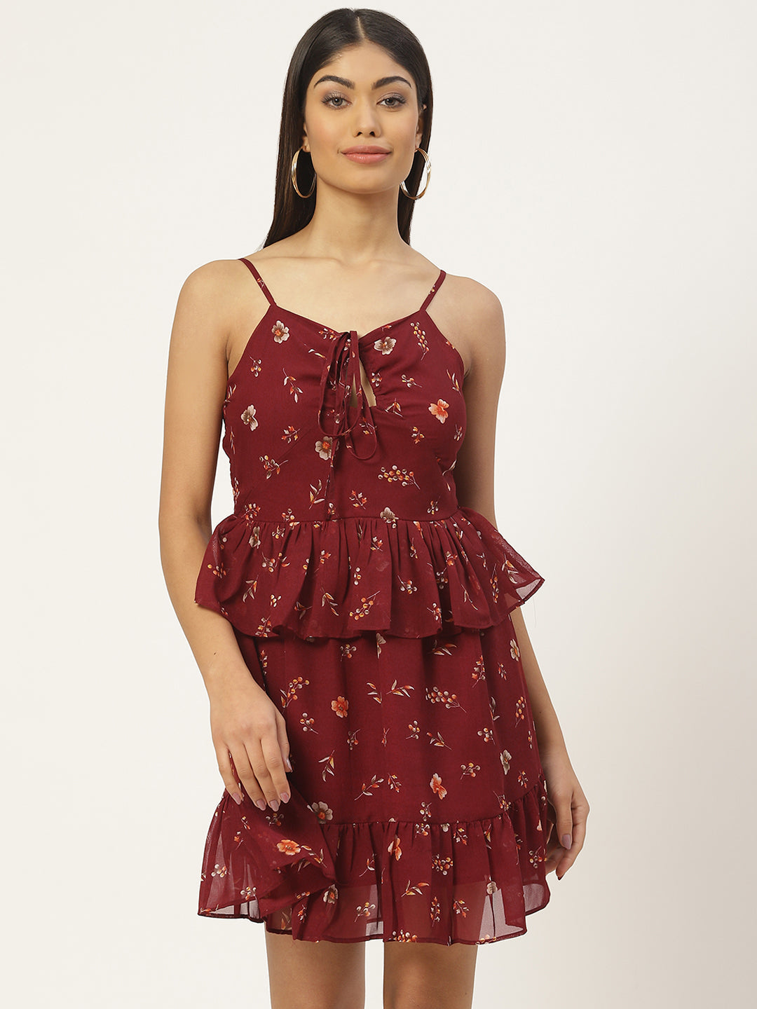 Floral Layered Georgette A-Line Mini Dress