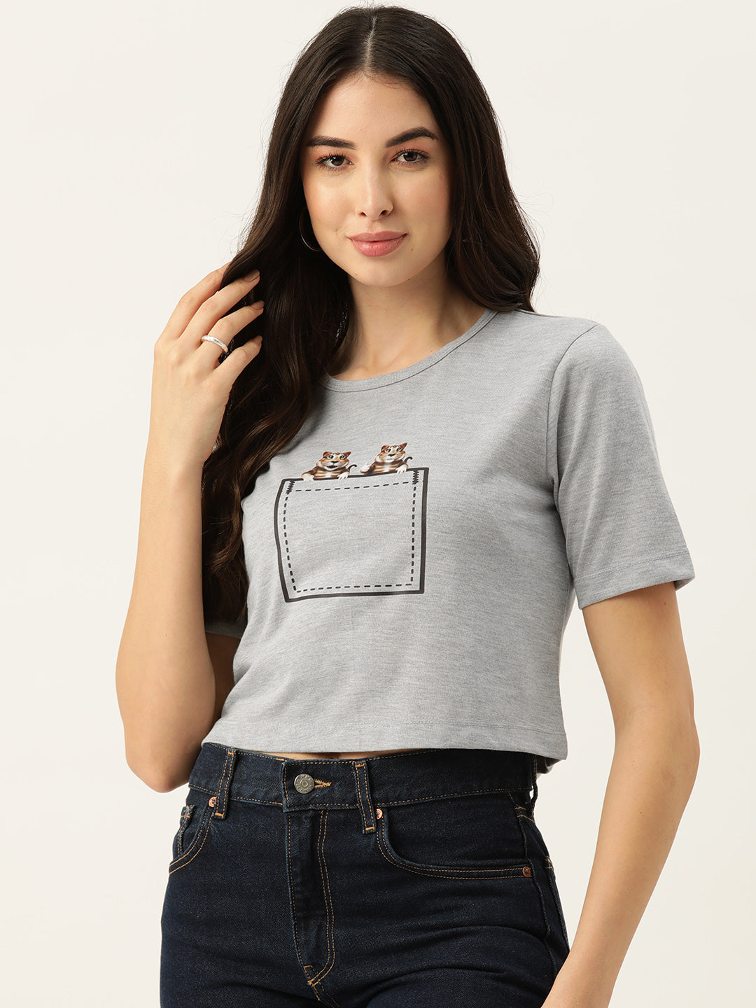 Women Graphic Printed Pure Cotton Crop T-shirt