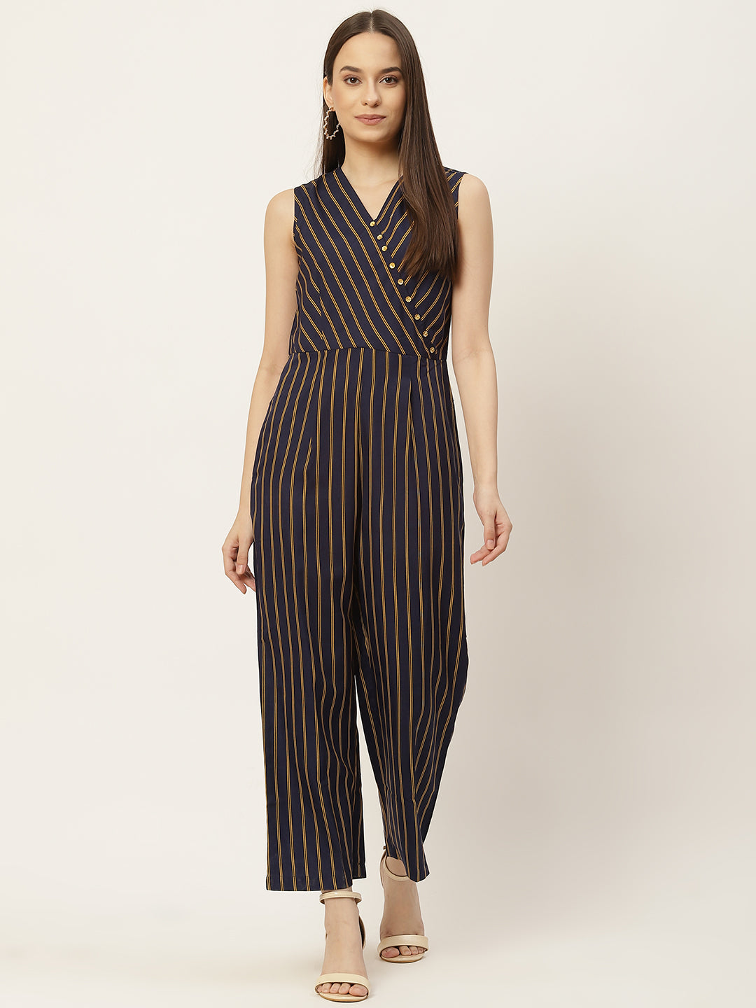 Navy Blue Striped Jumpsuit