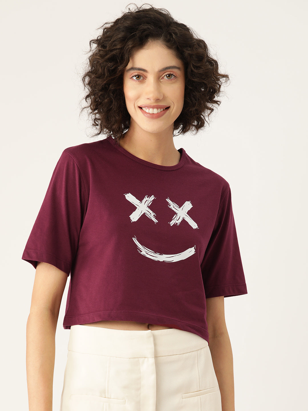 Women ' s Casual Black  & Maroon Graphic Printed Pure Cotton Crop T-shirt (Pack Of 2)