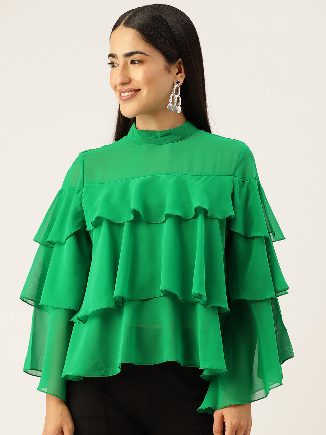 Green Layered Georgette Top