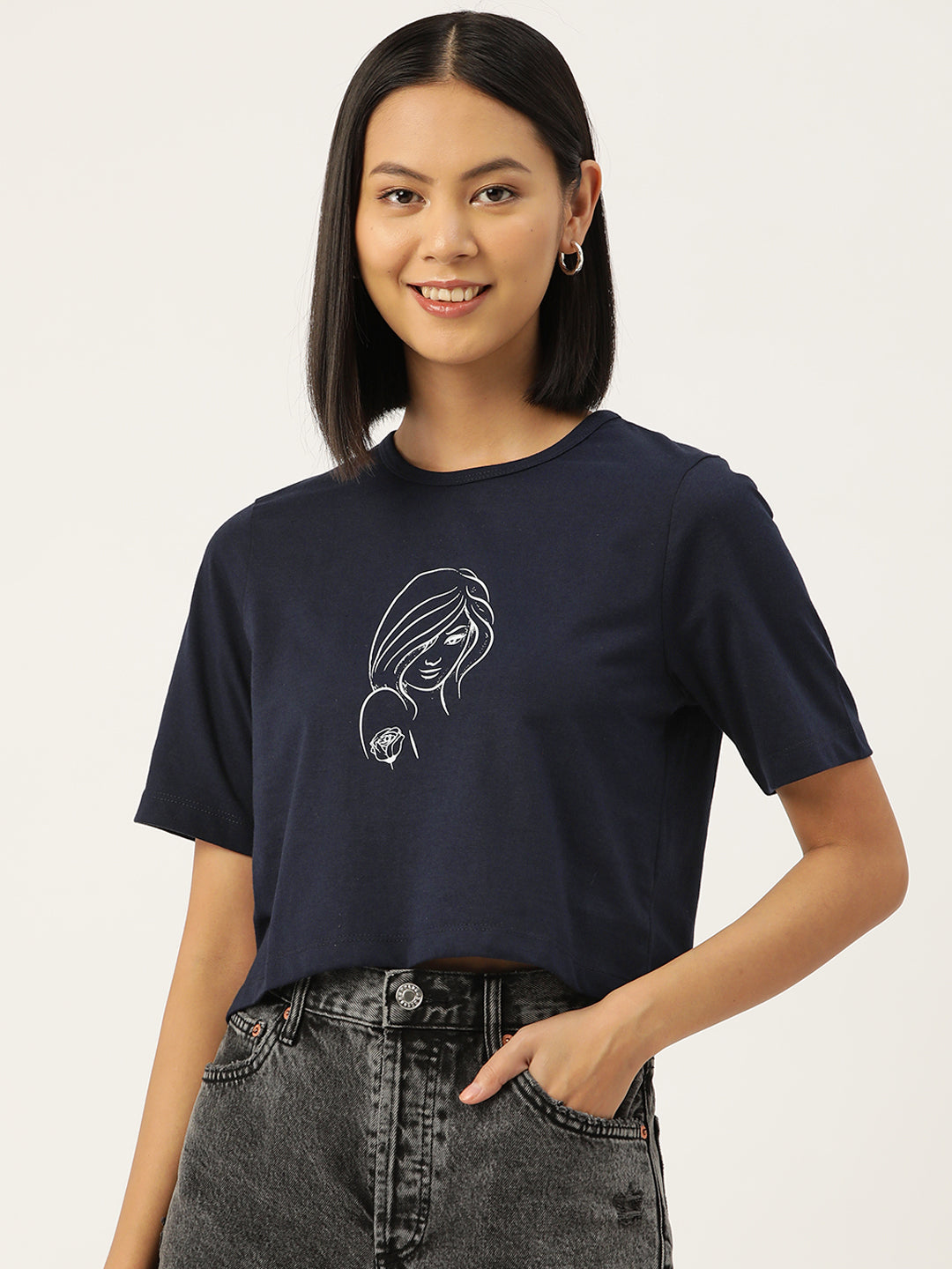 Women Graphic Printed Pure Cotton Crop T-shirt