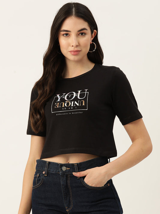 Women Graphic Printed Pure Cotton Crop T-shirt