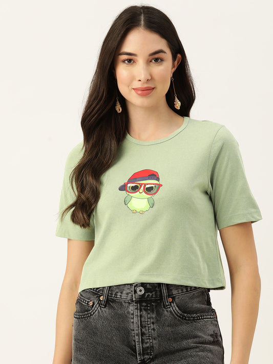 Women Graphic Printed Pure Cotton Crop T-shirt