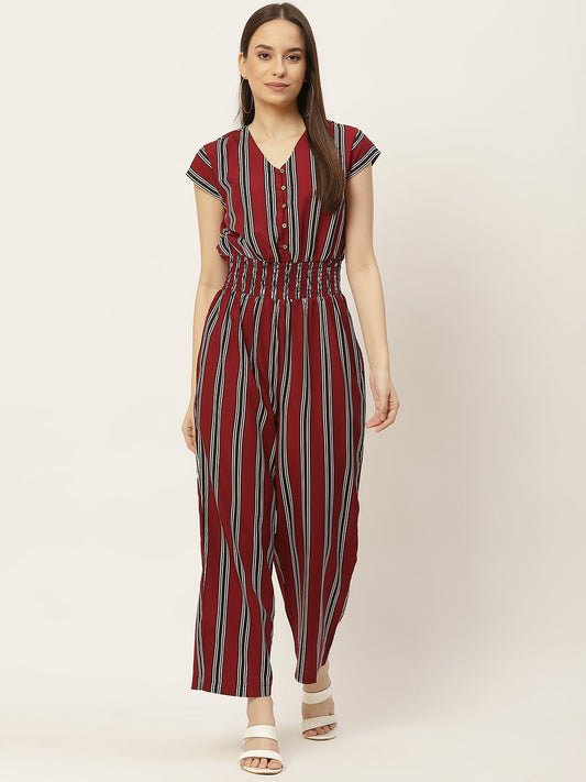 Maroon Striped Jumpsuit