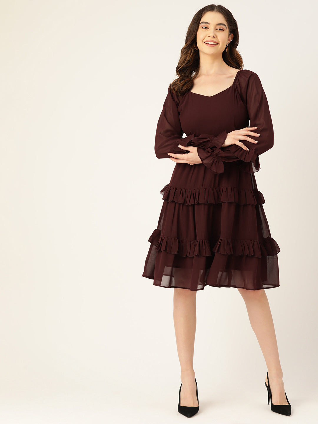 Women Maroon Georgette A-Line Dress