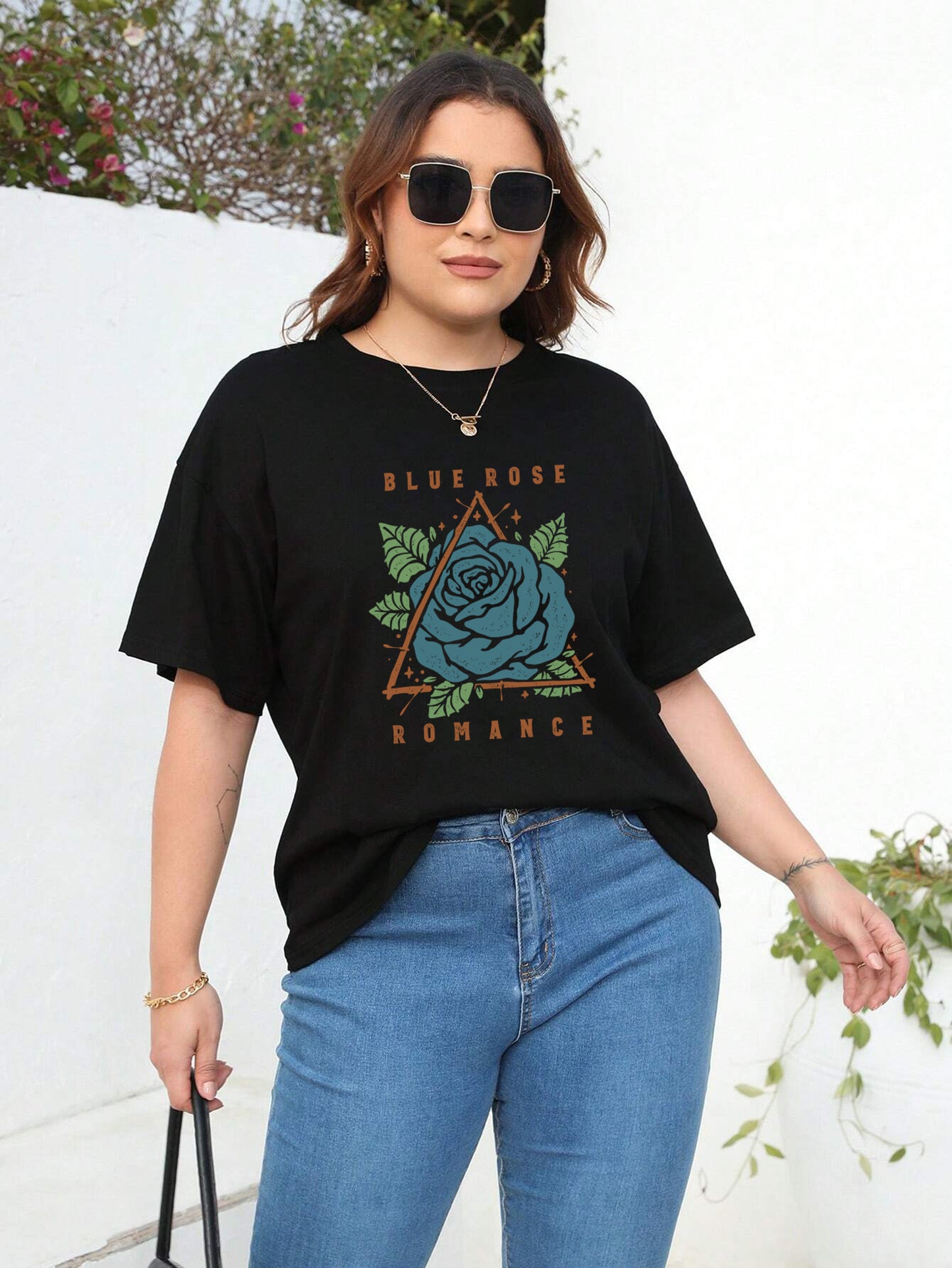 Women's Black Graphic Printed Cotton Drop Shoulder Long T-Shirt