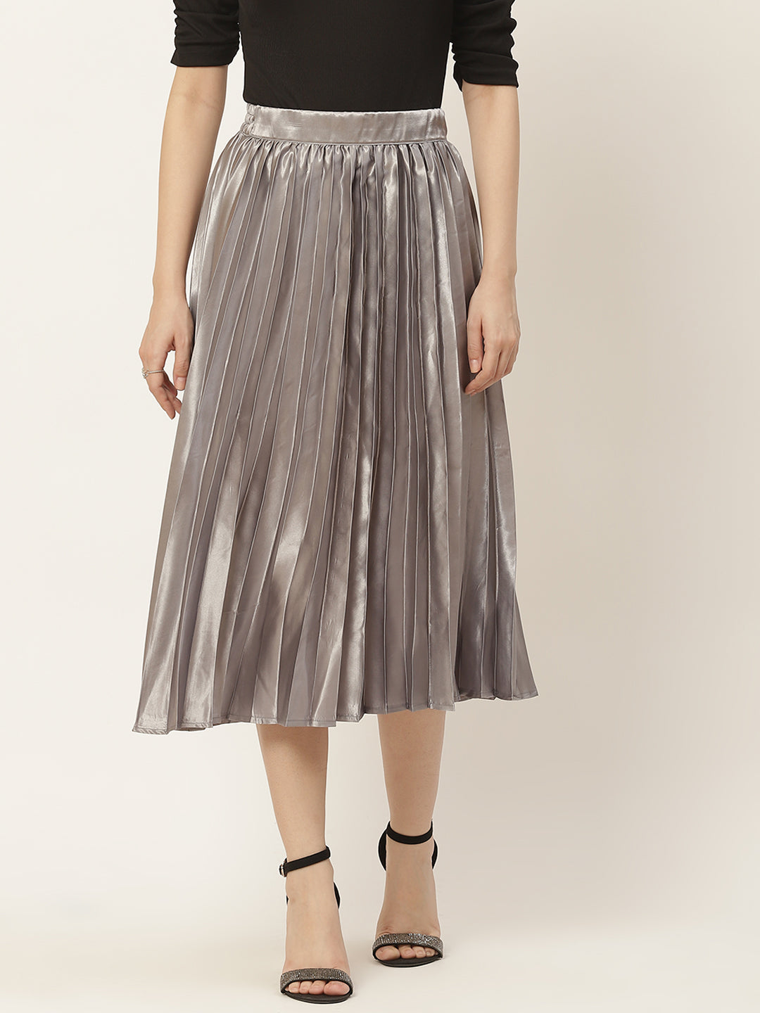 Women Solid Pleated Skirt