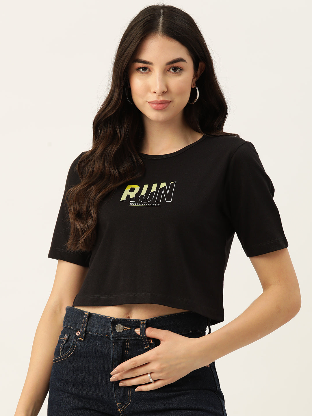 Women Graphic Printed Pure Cotton Crop T-shirt