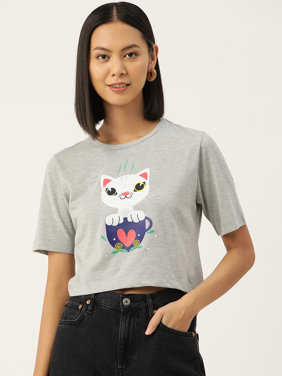 Women Graphic Printed Pure Cotton Crop T-shirt