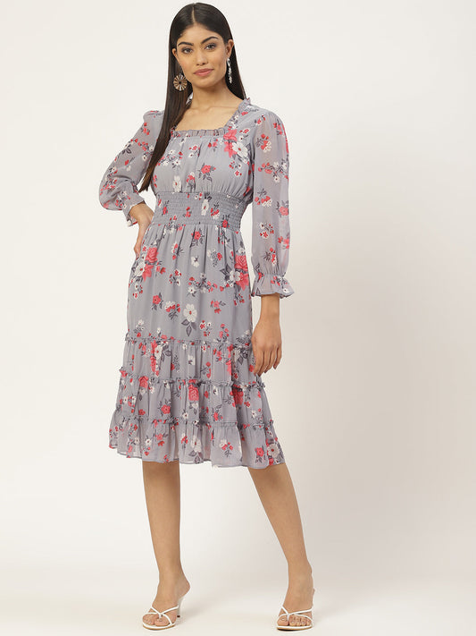 Floral Georgette A-Line Midi Dress