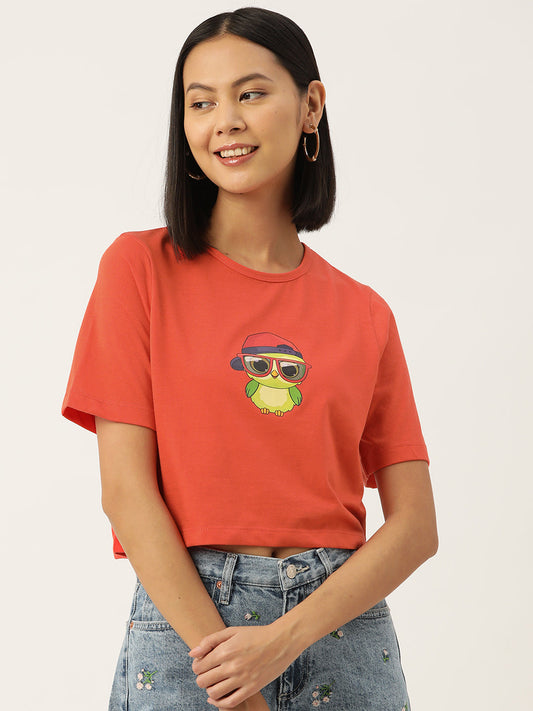 Women Graphic Printed Pure Cotton Crop T-shirt