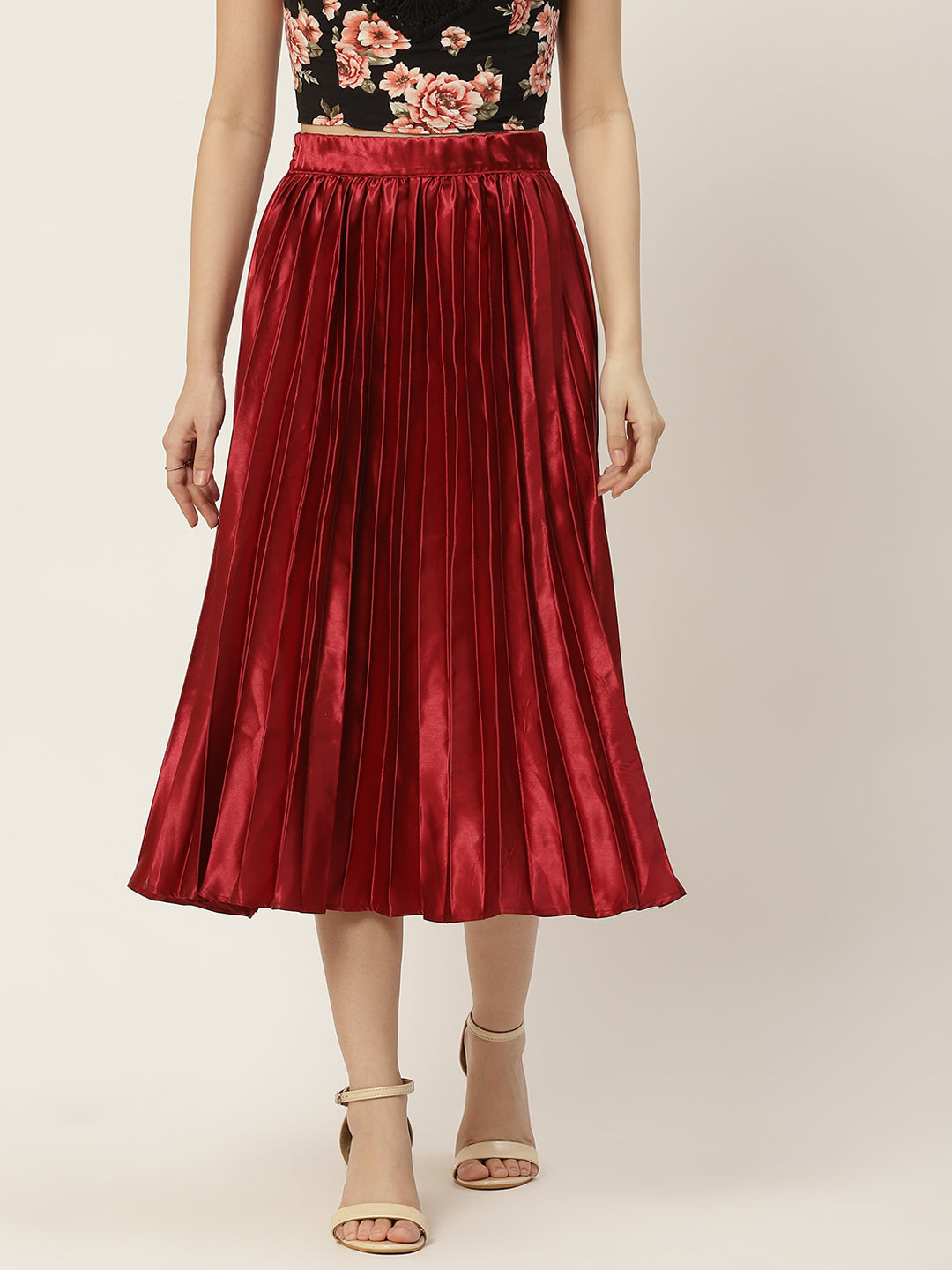 Women Solid Pleated Skirt