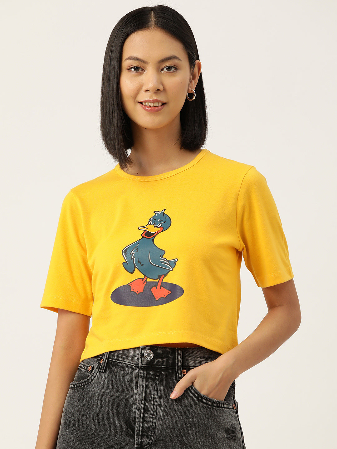 Women Graphic Printed Pure Cotton Crop T-shirt