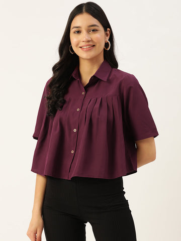 Women Solid Purple Casual Shirt