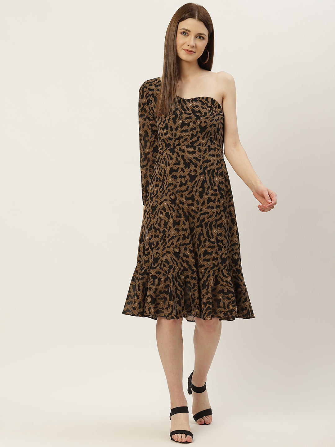 Women Brown and Black Animal Print Dress