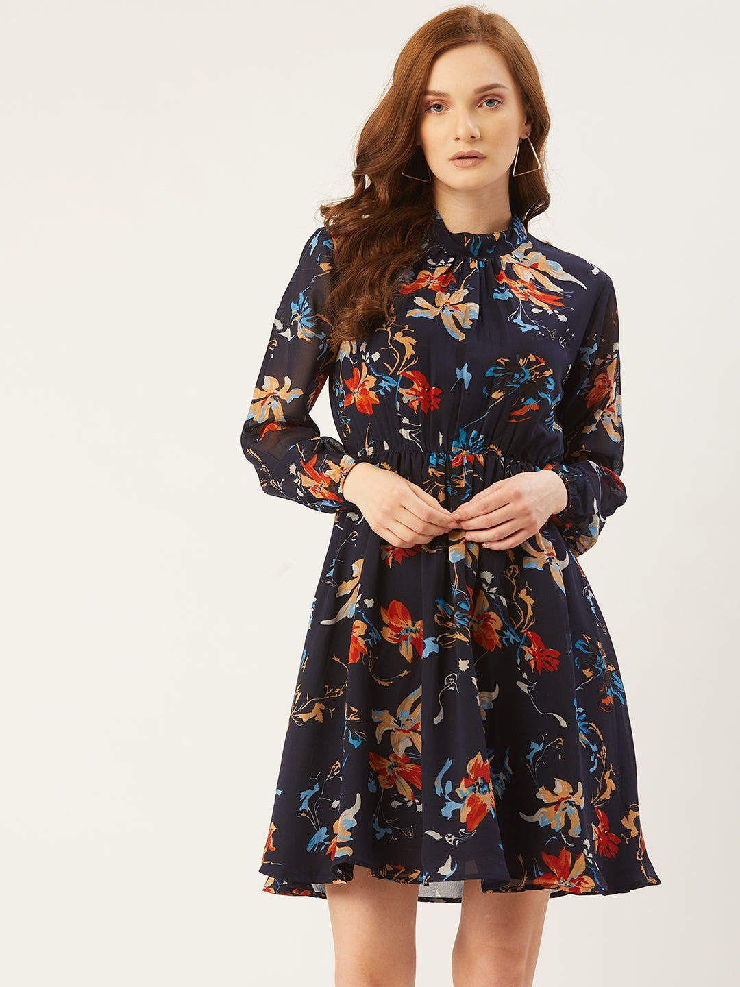 Women Sweetheart Neck &  Navy Blue Floral Print A-Line Dress (Pack Of 2)